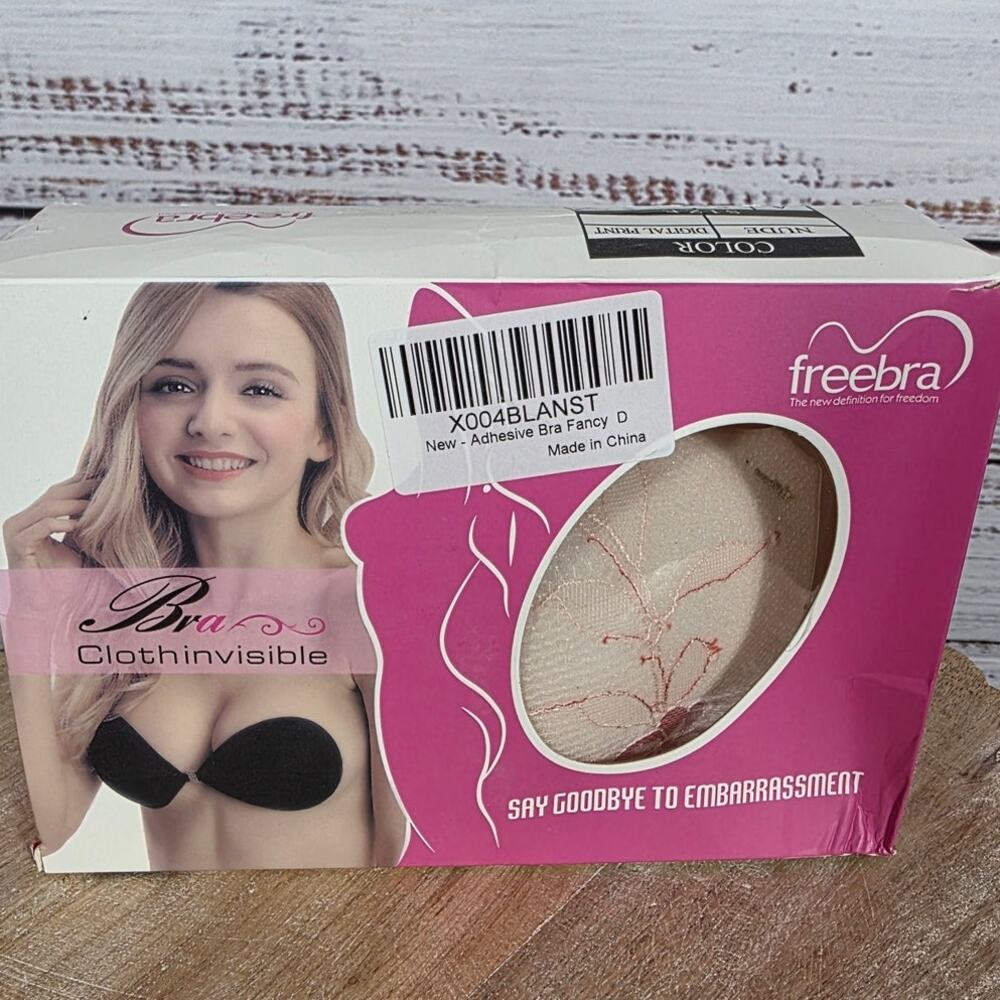 Freebra Adhesive Strapless Bra Invisible Sticky Push Up Floral Lace Design D NEW